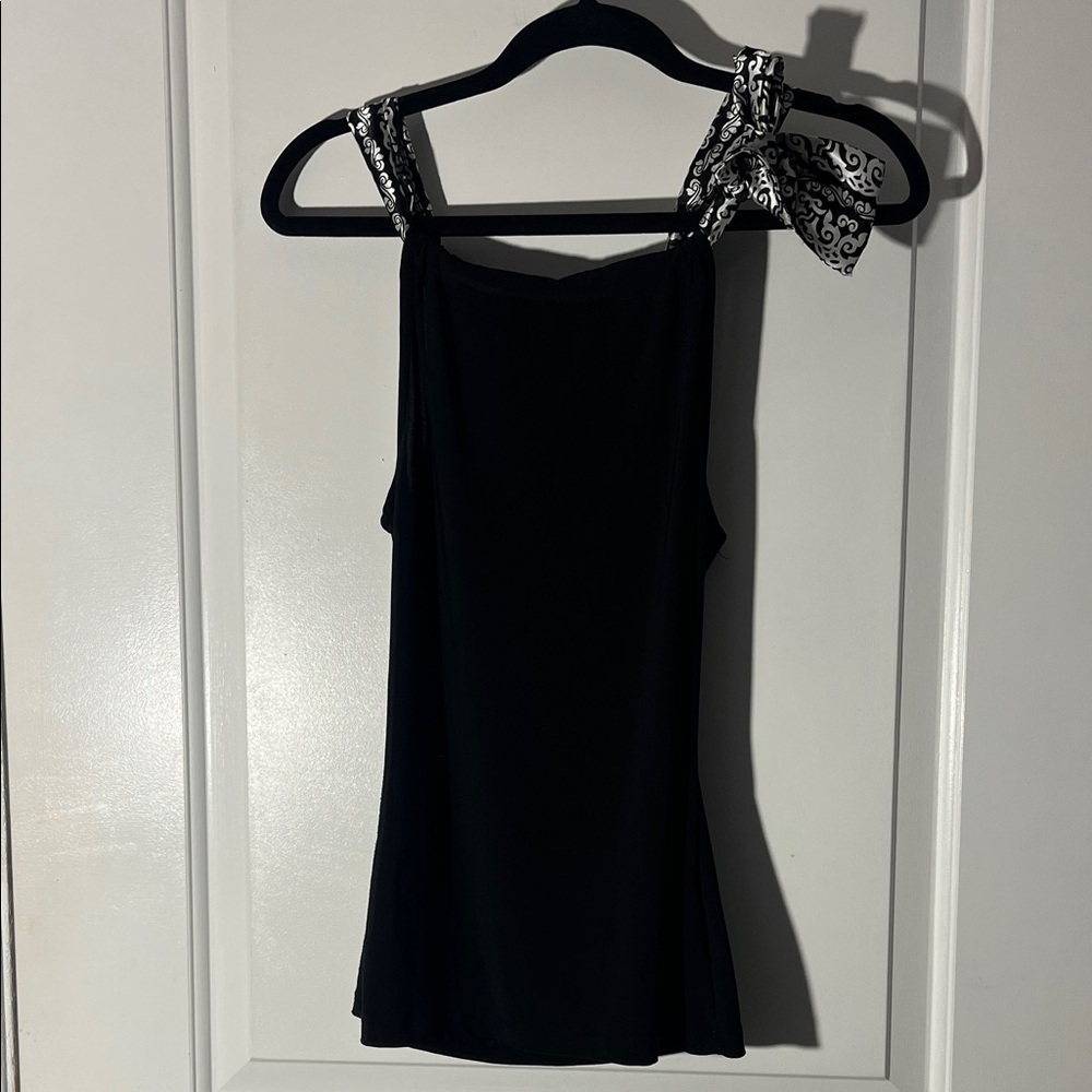 Suzy Shier Black Camisole with Patterned Straps